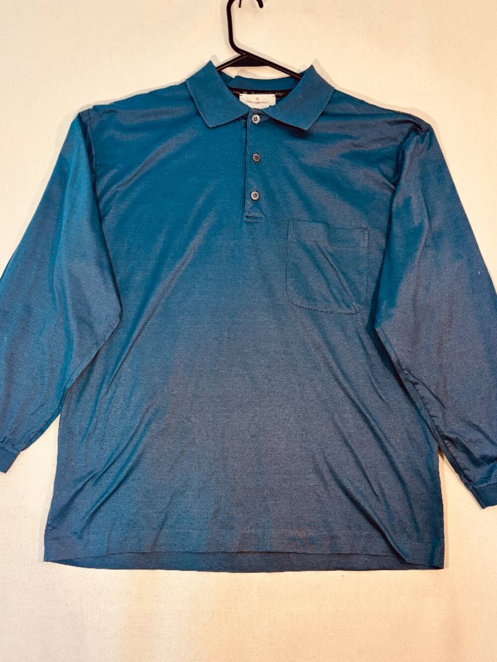 Ermenegildo Zegna Men's L 52 Long Sleeve Polo Shirt Blue 100% Cotton Made Italy